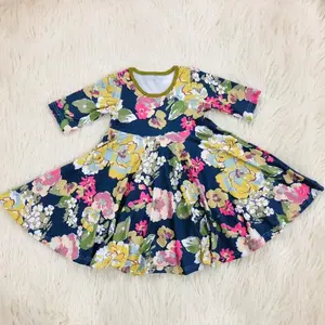 Pakaian Butik Anak Perempuan Baju Anak-anak Gaun Begonia Daisy dengan Hemline Besar