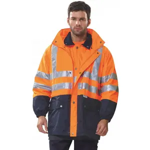 Pakaian kerja konstruksi pria, jaket keselamatan reflektif hangat untuk musim dingin visibilitas tinggi tahan air