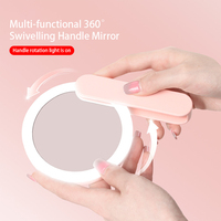 OEM Mini miroir portable de maquillage de voyage de poche à LED Miroir cosmétique de poche personnalisé à poignée compacte et pliable