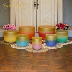 Set di ciotole di cristallo con sette <span class=keywords><strong>Chakra</strong></span> in oro con bordo classico in cristallo smerigliato - Product Image 5