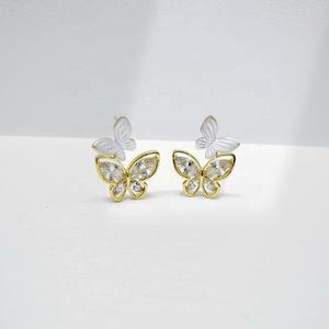 Pendientes de plata de ley 925 con diseño de flor de verano y perla, joyería fina, pequeños y lindos pendientes de lazo y mariposa para niñas. - Product Image 4