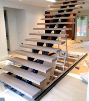 Escalier intérieur moderne en bois à marches flottantes et droites, vente directe