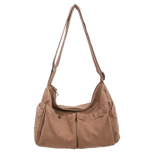 <b>Large</b>-Capacity Retro Washed Canvas <b>Crossbody</b> <b>Bag</b> Women Vintage Style Workwear Messenger Shoulder <b>Bag</b> Zipper Closure Polyester - Product Image 1