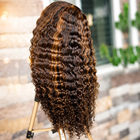Perruque Highlight Pixie Bouclée Birmane en Cheveux Naturels Bruts HD, Perruque Lace Front Pré-Pluckée en Cheveux Humains, Couleur Piano Mixte, 100% Cheveux Humains Vierges