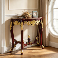 Table console de luxe européenne en bois massif, sculptée or antique, pour hall d'entrée, mobilier de décoration d'entrée de maison, vente en gros