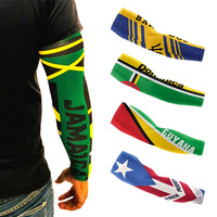 Nouveau design 2026 Manchon de bras en soie glacée avec drapeaux des Caraïbes, personnalisable Jamaïque Haïti, pour sports de plein air