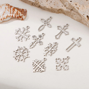 Pendentif en acier inoxydable poli miroir, croix religieuse, crucifix creux, connecteur pour bracelet, boucles d'oreilles, composants de bijoux - Product Image 5