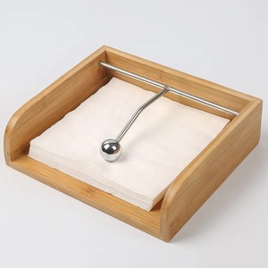 Porte-boîte à mouchoirs en bambou avec boule de tirage en métal, design nordique, pratique pour la maison et le bureau - Product Image 1