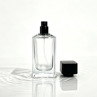 Flacon de parfum en verre transparent épais rectangulaire de 100 ml, flacon de parfum vide avec bouchon noir, impression de logo personnalisée