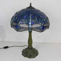 Lampe de table LongHuiJing, design libellule bleue, abat-jour antique fait main de 16 pouces, adapté au salon, à la chambre à coucher