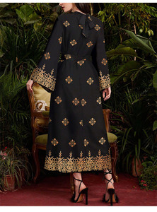 Mode Vintage imprimé élégant femmes robe à manches longues noir <span class=keywords><strong>Ayaba</strong></span> femmes musulman longue robe pour soirée - Product Image 3