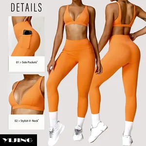 Personalizar cintura alta Butt Lift Yoga Pant con bolsillos colgantes Leggings Conjuntos de Sujetador deportivo para mujeres Fitness & Yoga Wear