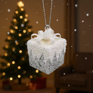 Homeera Christmas Pendant Silver Square Glitter With Bow Tree Ornament - Product Image 2
