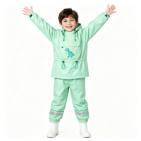 Ensemble imperméable en nylon PU pour l'extérieur, veste anorak à capuche et pantalon color block avec bandes réfléchissantes pour enfants (équitation)