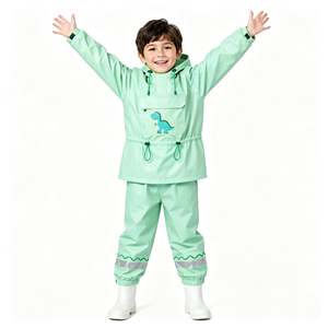 Ensemble imperméable en nylon PU pour l'extérieur, veste <span class=keywords><strong>anorak</strong></span> à capuche et pantalon color block avec bandes réfléchissantes pour enfants (équitation) - Product Image 4