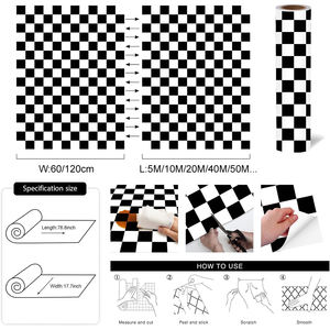 Autocollants muraux ORON, noir et blanc, à carreaux, en PVC 3D, papier adhésif auto-adhésif, carreaux de sol, papier peint à coller et à décoller pour la décoration de la maison - Product Image 3