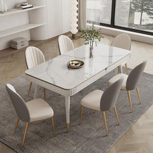 Mesa de decoración del hogar, superventas, juego de mesa de pizarra de mármol, asiento de cuero - Product Image 3