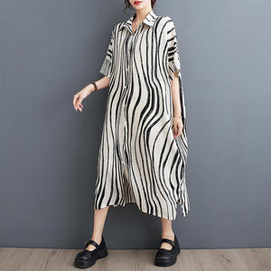 One Size New Summer Cardigan Dress, Medium Length Skirt, Short Sleeved Shirt Collar, Single Breasted <strong>zebra</strong> <strong>Print</strong> - Product Image 3