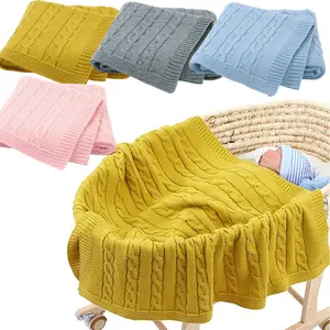 Handmade Acrylic Newborn Tight-Knit Bedding Blanket Crib Stroller Car Receiving Crocheted Cable Couch Cover Sweater Comforter