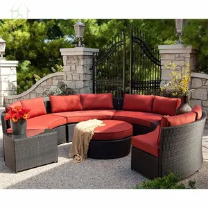 Set di divani rotondi componibili in vimini da giardino per esterni