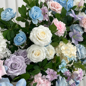 Arche de fleurs artificielles réalistes en soie, couleur macaron, roses, hortensias et marguerites, pour une décoration de fond de mariage rêveuse - Product Image 3
