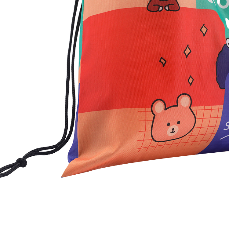 High Quality Sports Promotional Cartoon Printed Waterproof 210D  Polyester Drawstring Bag for Children