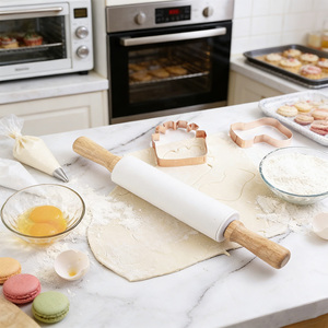 Rouleaux à pâtisserie en silicone écologiques avec manche en bois, surface antiadhésive, compatibles lave-vaisselle, pour la pâtisserie, le fondant, la pâte à <span class=keywords><strong>modeler</strong></span>, la <span class=keywords><strong>pizza</strong></span> - Product Image 5