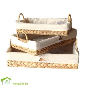 Boa Qualidade Conjunto De 3 Água Jacinto Bandeja Retangular Set Com Ear Handle E Fish Bone Weave Cor Natural Para Home Decor