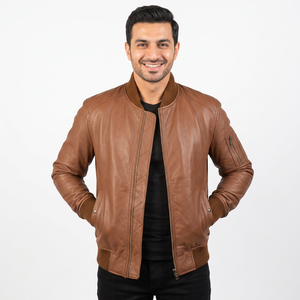 Chaqueta de cuero ajustada para hombre con cuello alto y cierre de cremallera, estilo urbano para invierno, servicio OEM disponible. - Product Image 1