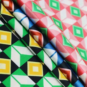 Regular Geometric Pattern Color Blocking 100% Silky Polyester Silk Satin Printed Fabric