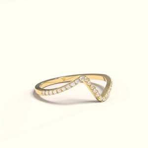Anillos de Lujo Personalizables al por Mayor, Diseño Minimalista, Oro Sólido de 14K, Diamante Natural, Curvados, Media Eternidad, Forma de V, Pavé, Certificados - Product Image 4
