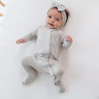 Combinaison bébé en bambou pliable personnalisée à manches longues, combinaison une pièce pour enfants, pyjama unisexe pour nouveau-né avec fermeture éclair inversée