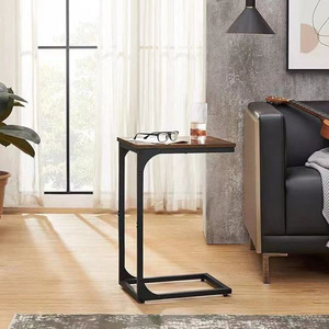 Mesa auxiliar industrial en forma de <span class=keywords><strong>C</strong></span> de madera maciza, mesa de centro pequeña para sofá cama, comedor, escuela o muebles de Hotel - Product Image 4
