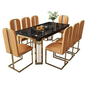Ensemble table et chaises de <span class=keywords><strong>salle</strong></span> à <span class=keywords><strong>manger</strong></span> en marbre, style moderne et simple, pour petit appartement, multifonctionnel, avec structure en acier carbone léger - Product Image 5