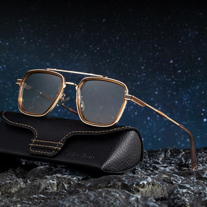 Lunettes de soleil carrées Toto Hanc pour hommes, verres PC UV400, or noir, rétro, double pont, protection solaire extérieure - Product Image 4