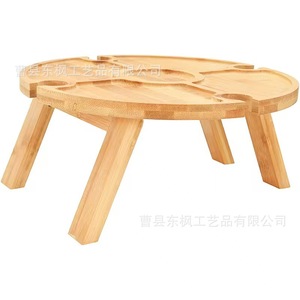 Wooden Round Folding <b>Table</b> Outdoor <b>Portable</b> <b>Picnic</b> <b>Table</b> Tripod Base Solid Wood Rustic Design - Product Image 4