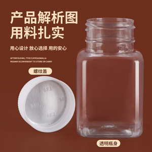 Botella Cuadrada Transparente de 30 ml, Boca Ancha, Plástico PET, para Almacenamiento y Dispensación de Medicamentos o Perlas Pequeñas - Product Image 1