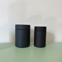 Pot en plastique HDPE noir cylindrique de 6 oz et 8 oz, à toucher doux, hermétique, de qualité alimentaire, pour protéines en poudre, avec cuillère doseuse et couvercle anti-fuite