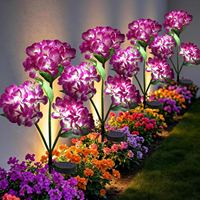 Lampe solaire de jardin LED, hydrangea violet lumineux, pour pots de fleurs, patios et allées, un excellent cadeau pour les femmes