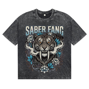 <b>Men's</b> 100% Cotton Acid Wash Garment Dyed Breathable T-Shirt Custom Superior Quality Pattern Tiger Print Tees for Wholesale - Product Image 1