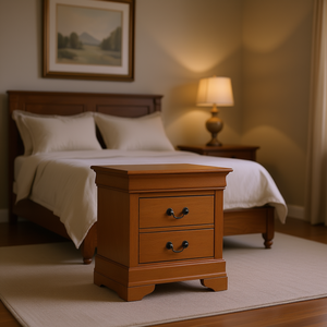 Table de chevet classique en chêne, 2 tiroirs, design élégant, meubles de chambre à coucher - Product Image 2