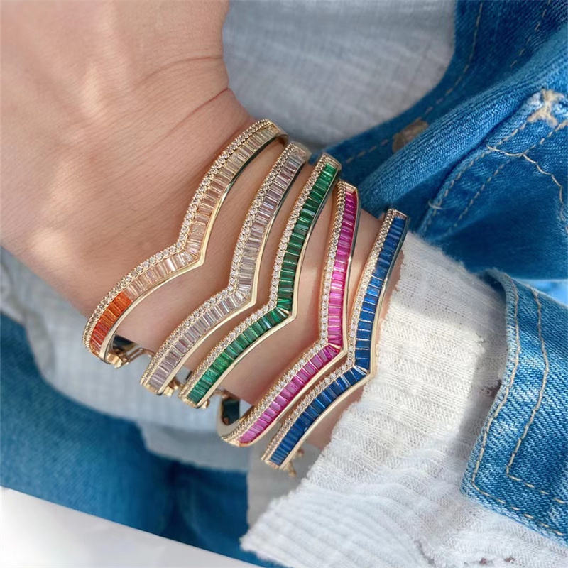 Shining Square European Style Gold-Plated CZ Bangle