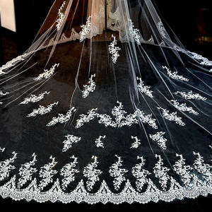 ROMANTIQUE monocouche longue grande queue voile de mariage voiture os dentelle Super lumineux voile de mariée - Product Image 4