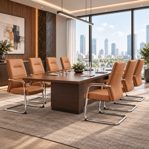 <strong>Tan</strong> PU Leather <strong>Office</strong> Visitor <strong>Chair</strong> with Padded Armrests Chrome Cantilever Base for Meeting Room Bulk Supply - Product Image 3