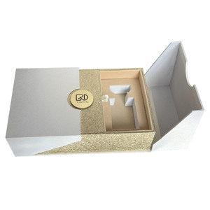 ROGOOD Coffret Cadeau Cosmétique de Luxe à Double Porte avec Extérieur <span class=keywords><strong>en</strong></span> Papier Texturé Blanc et Plaque Circulaire Intérieure Texturée Dorée P2150 - Product Image 3