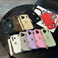 Étui Portefeuille de Luxe Designer pour iPhone 18 17 Pro Max 15 16 13 14 avec Dragonne Élégante, Housse de Téléphone Porte-Cartes Type Sac à Main 11 12