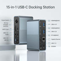 Station d'accueil USB-C 15-en-1 DS-7A15 double pour DP 4K, triple écran, 55W PD, Ethernet Gigabit, en aluminium, pour ordinateur de bureau - En stock