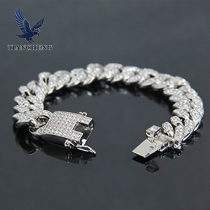 Avrupa ve Amerikan Hiphop Bileklik Takı Tam Rhinestone Küba Bilekliği Hiphop Erkek Modası Elmas Bileklik 12mm Genişliğinde - Product Image 6