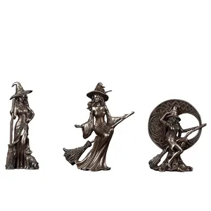 欧洲酒柜摆设树脂工艺品冷铸青铜魔女巫师雕像