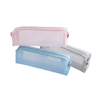 Pochette à crayons transparente en nylon avec fermeture éclair, fournitures scolaires pour étudiants et enfants, étui à crayons rectangulaire long en maille avec fermeture éclair